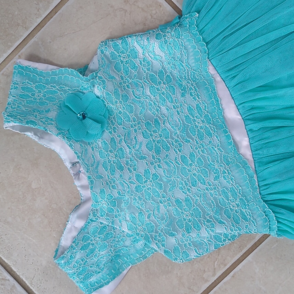 Elegant Aqua Kids Dress Size 10 Tulle Bottom - Picture 5 of 8